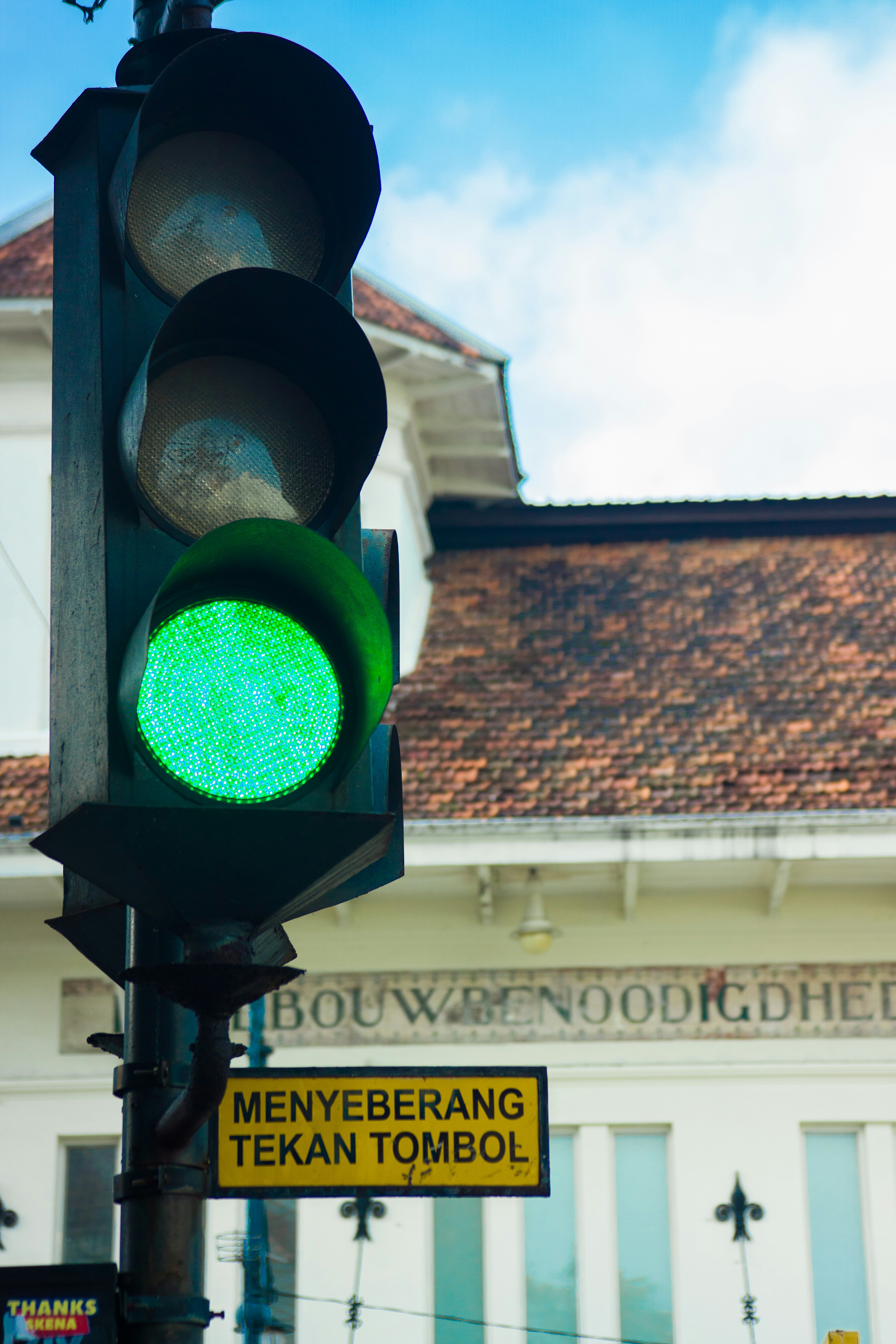 traffic light and sign for pedestrian