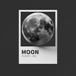 A detailed photograph of the moon is centered within a white-bordered frame against a dark background. Below the image of the moon, the label reads 'MOON PLANET - #01' in bold black text.