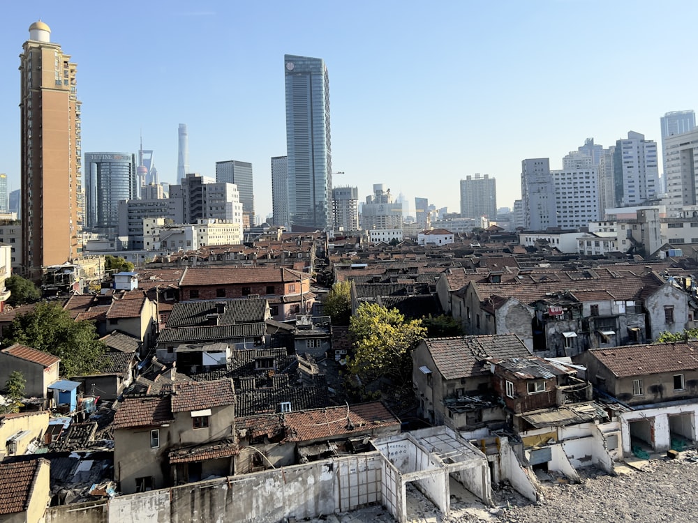 a view of a city with tall buildings