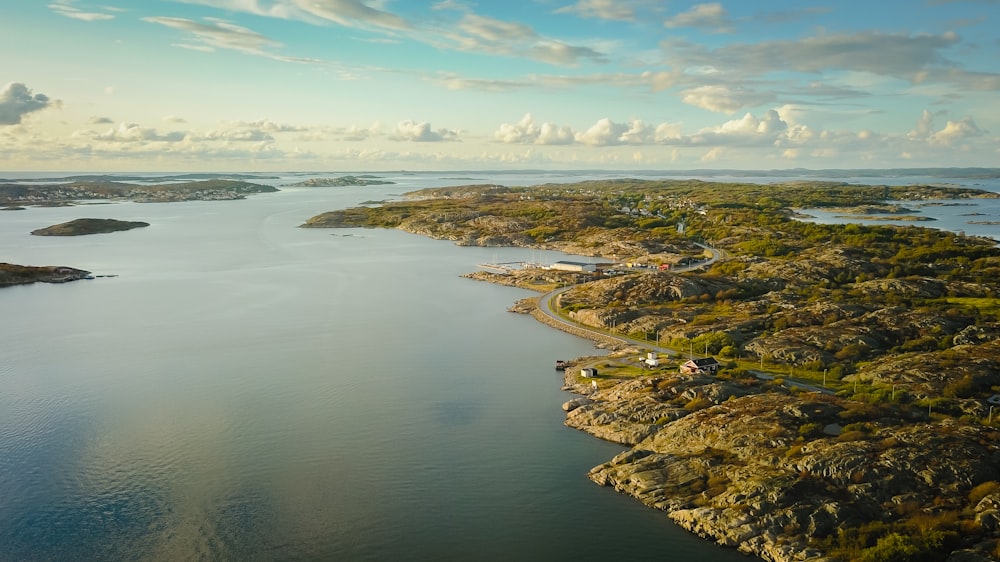 a large body of water surrounded by land