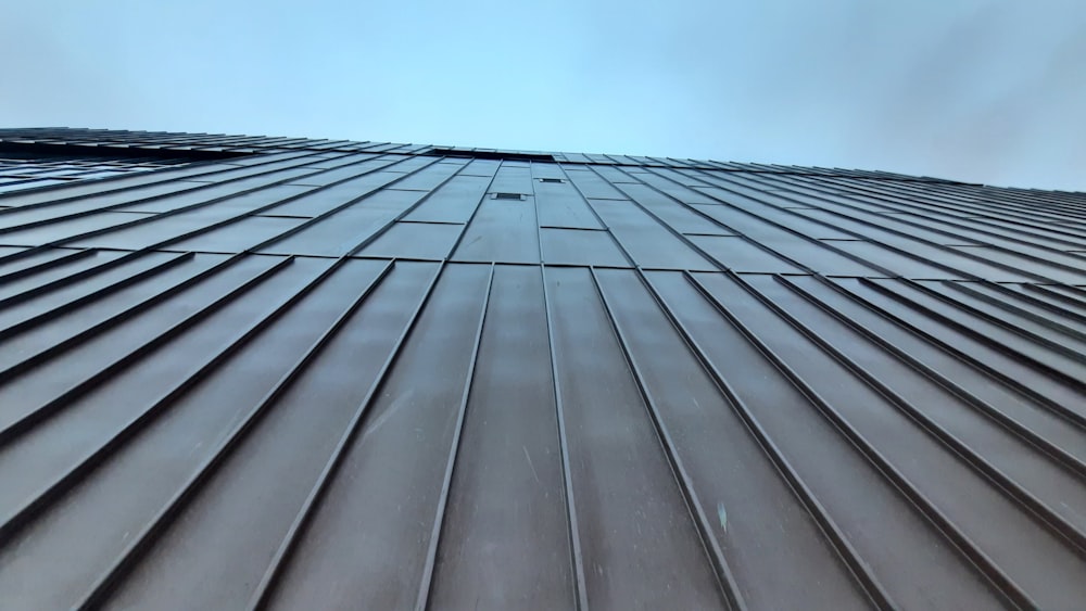 a close up view of a building's metal roof