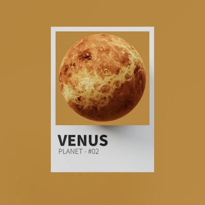 Venus planet glowing in golden space dust