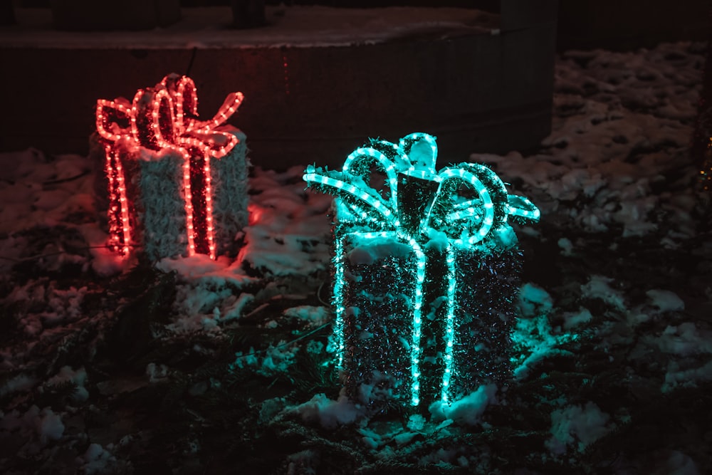 a couple of presents that are sitting in the snow