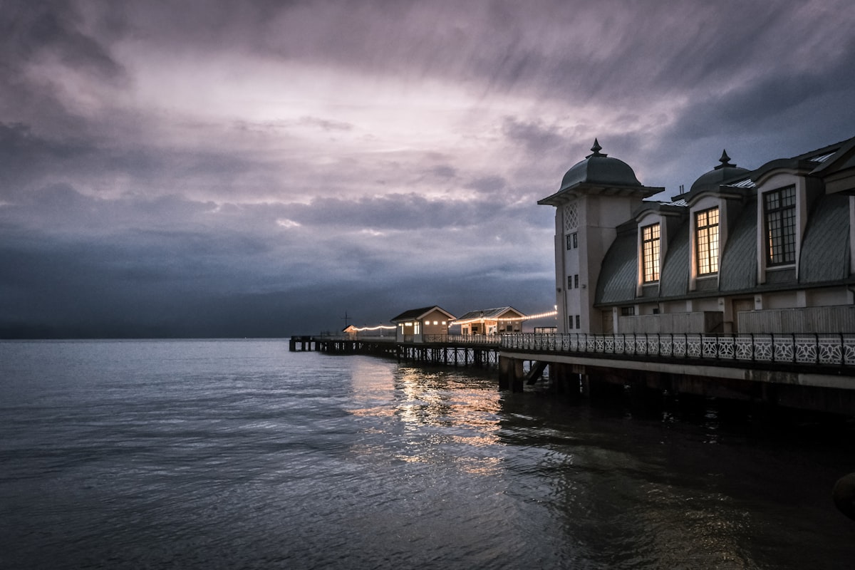 Penarth Pier on the Vale of Glamorgan coast at dusk
