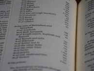 A close-up of a worn, leather-bound genealogy book open on a wooden table.