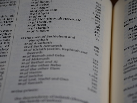 A close-up of an open book page featuring a list of names and numbers, possibly indicating a genealogical or historical record. The text is printed in a clear font, and the page is slightly curved, suggesting a book with several pages.