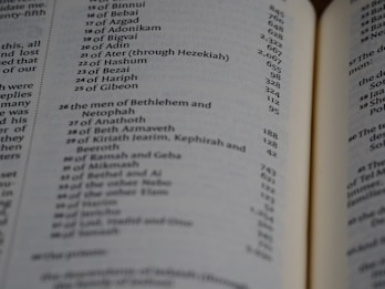 A close-up of an open book page featuring a list of names and numbers, possibly indicating a genealogical or historical record. The text is printed in a clear font, and the page is slightly curved, suggesting a book with several pages.