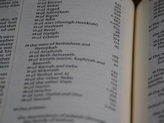 A close-up of an open book page featuring a list of names and numbers, possibly indicating a genealogical or historical record. The text is printed in a clear font, and the page is slightly curved, suggesting a book with several pages.