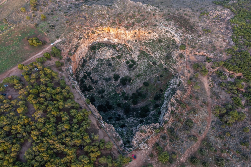 an aerial view of a large hole in the ground