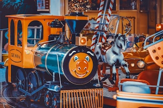 A cheerful image of the maple trackless train at an event.