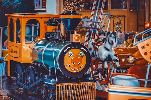 A cheerful image of the maple trackless train at an event.