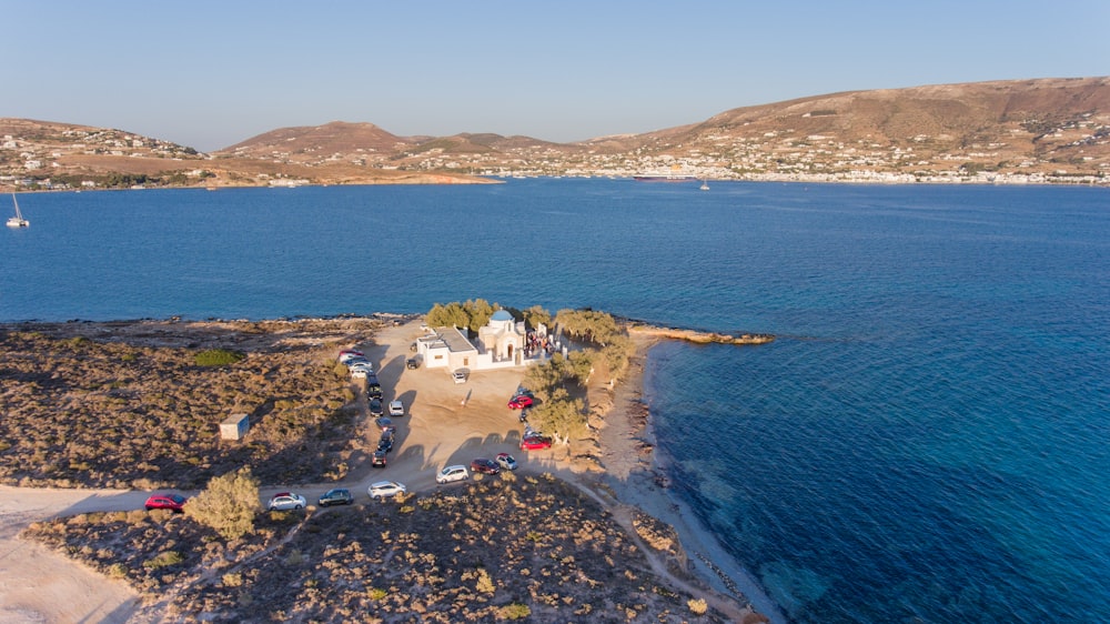 an aerial view of a small island in the middle of the ocean