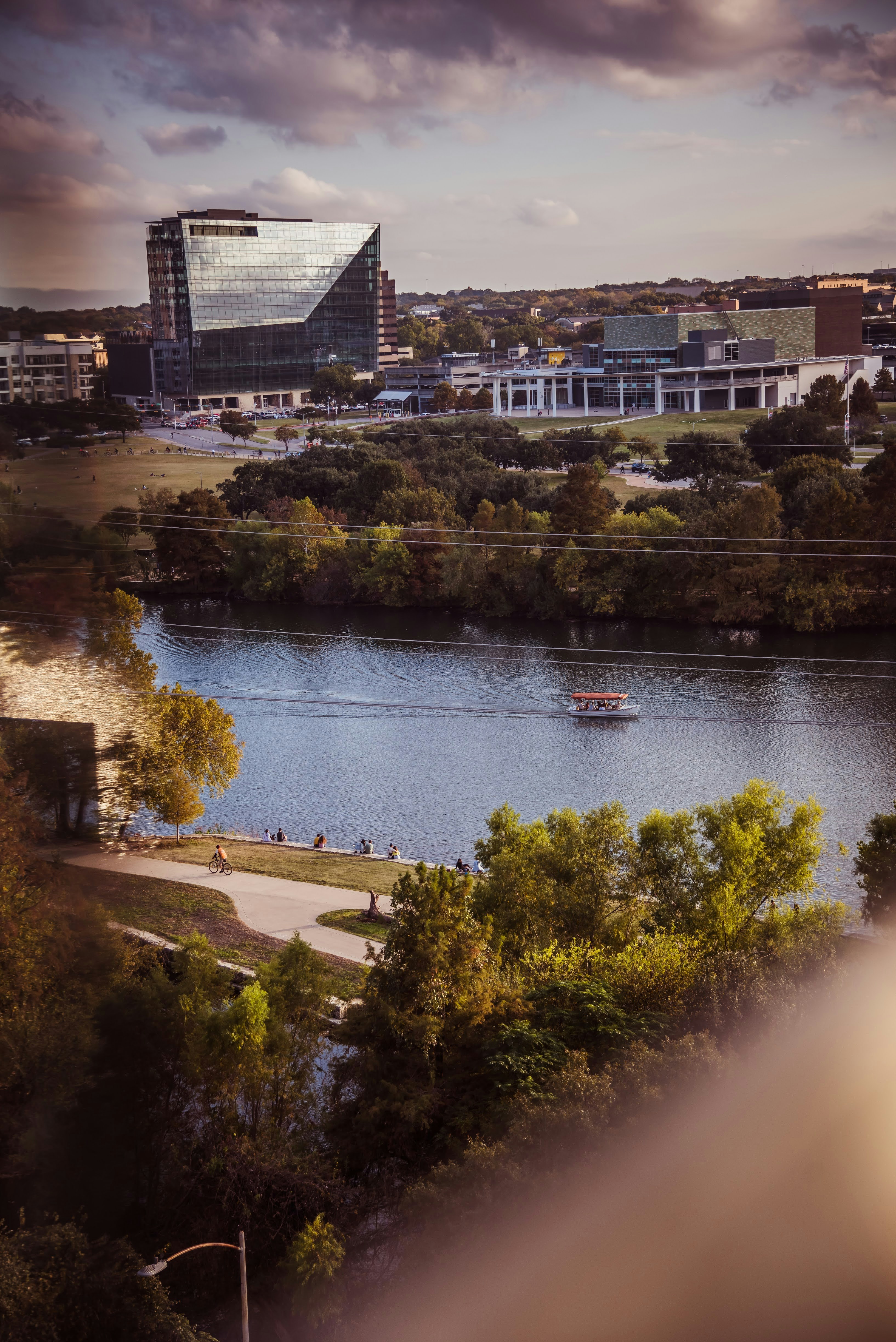 a view of a river with a boat in the water