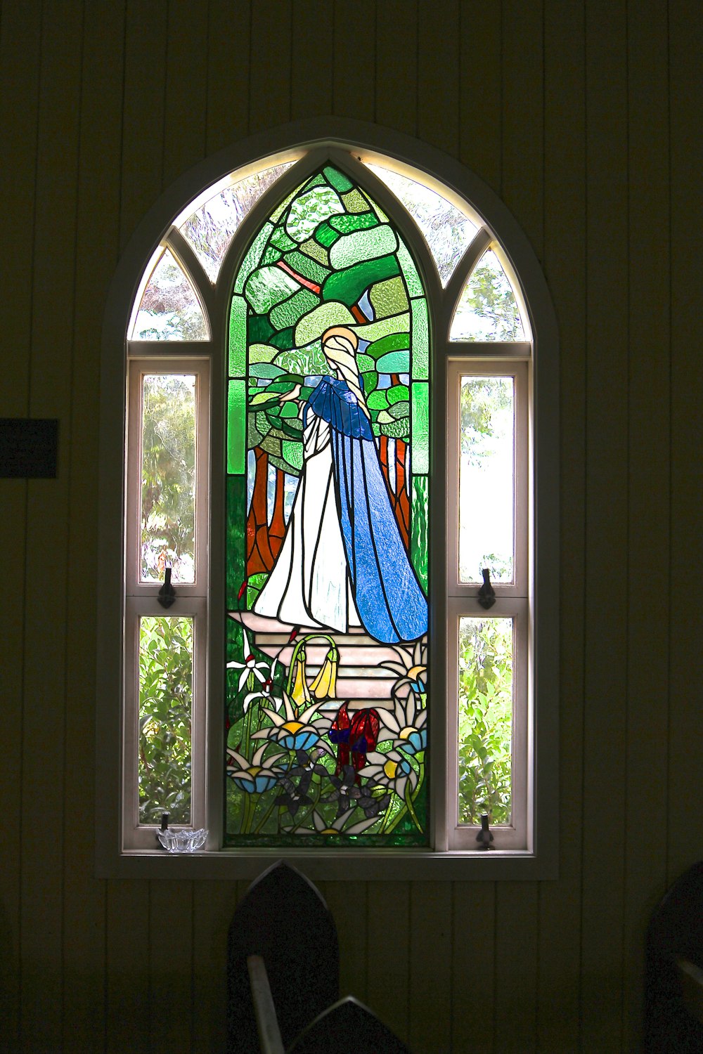 a stained glass window in a church