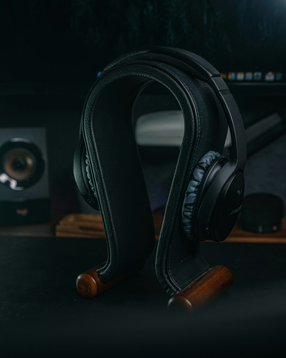 a pair of headphones sitting on top of a desk