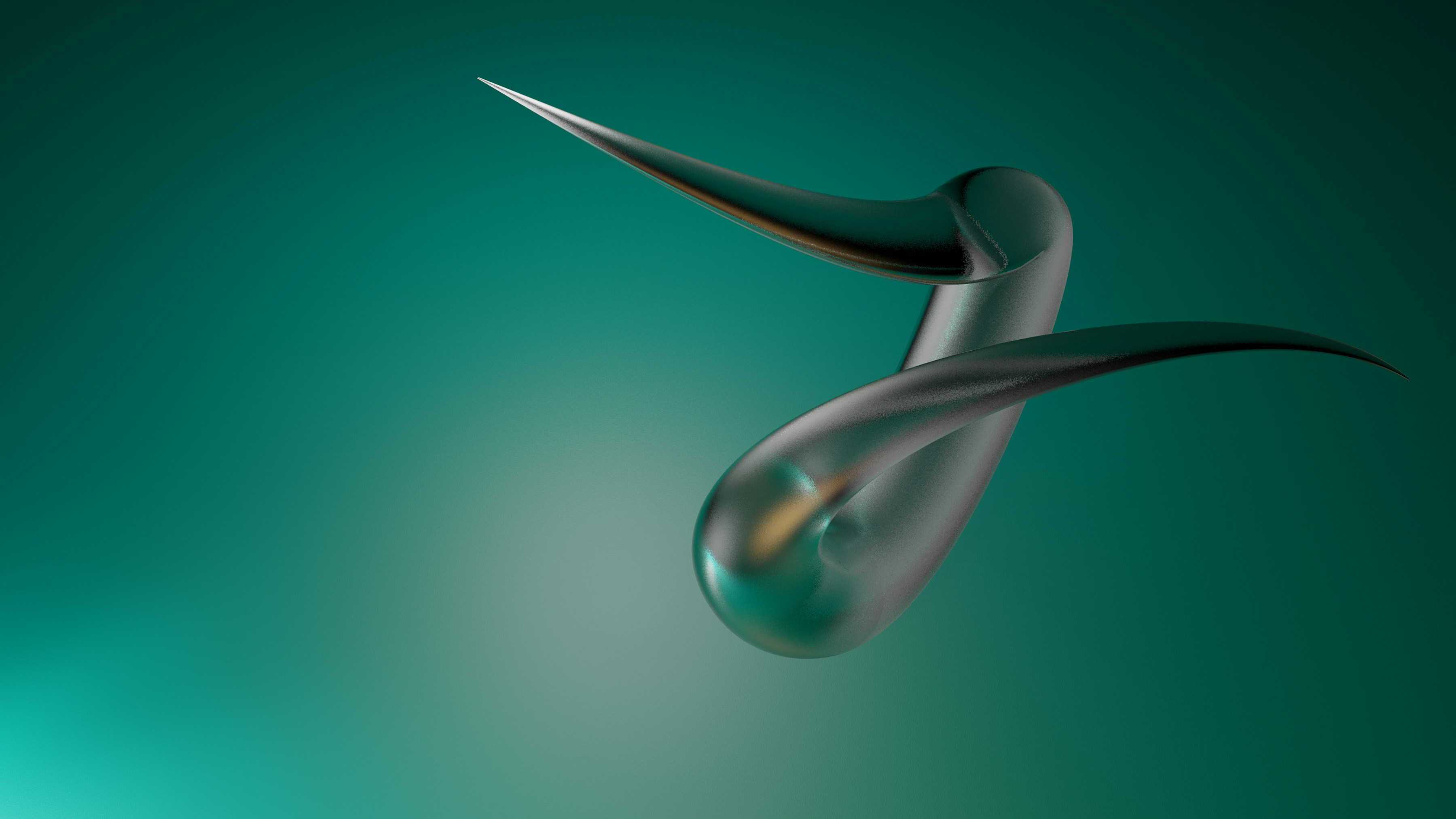 a green background with a silver object in the middle of it