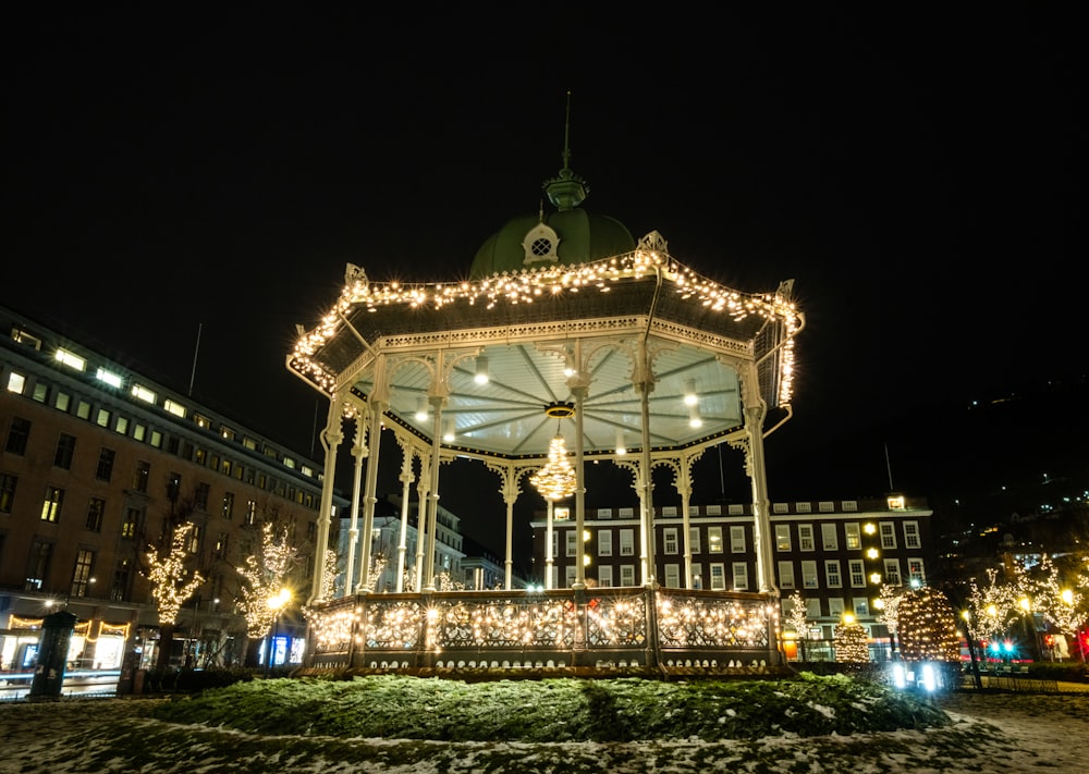 a merry - go - round in a city at night