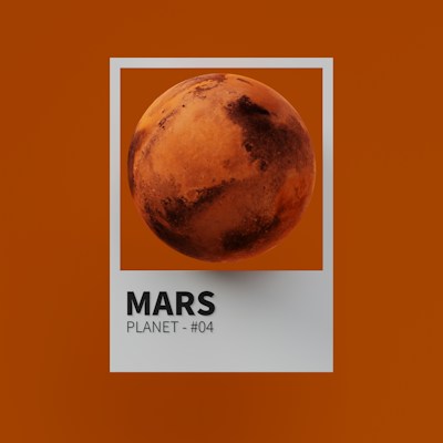 Mars glowing red surface against pitch black space