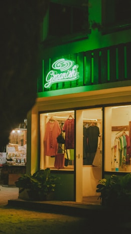 A vibrant storefront of Kiwi's Stores LLC with welcoming green accents and a bright sign.