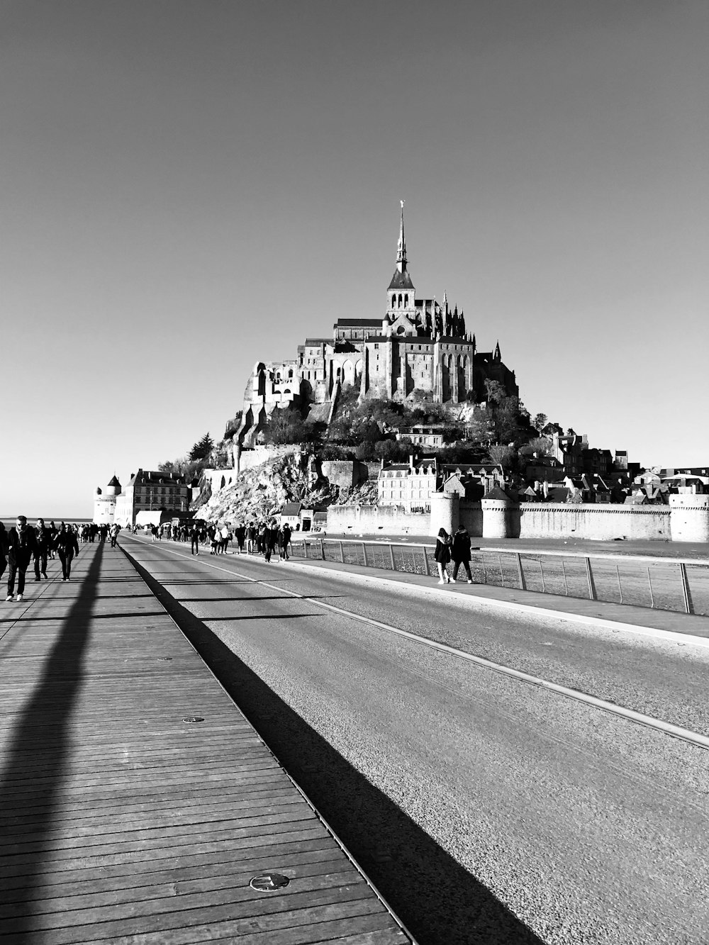 a black and white photo of a castle on a hill