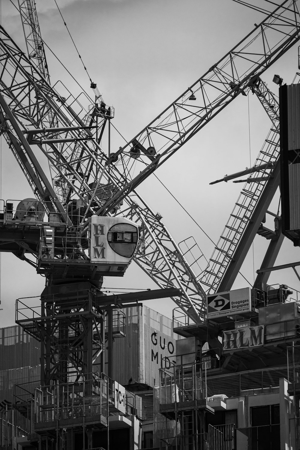 a black and white photo of a crane