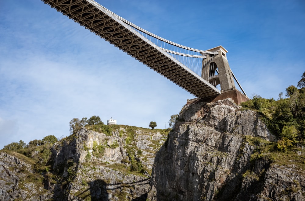 a suspension bridge spanning over a mountain side