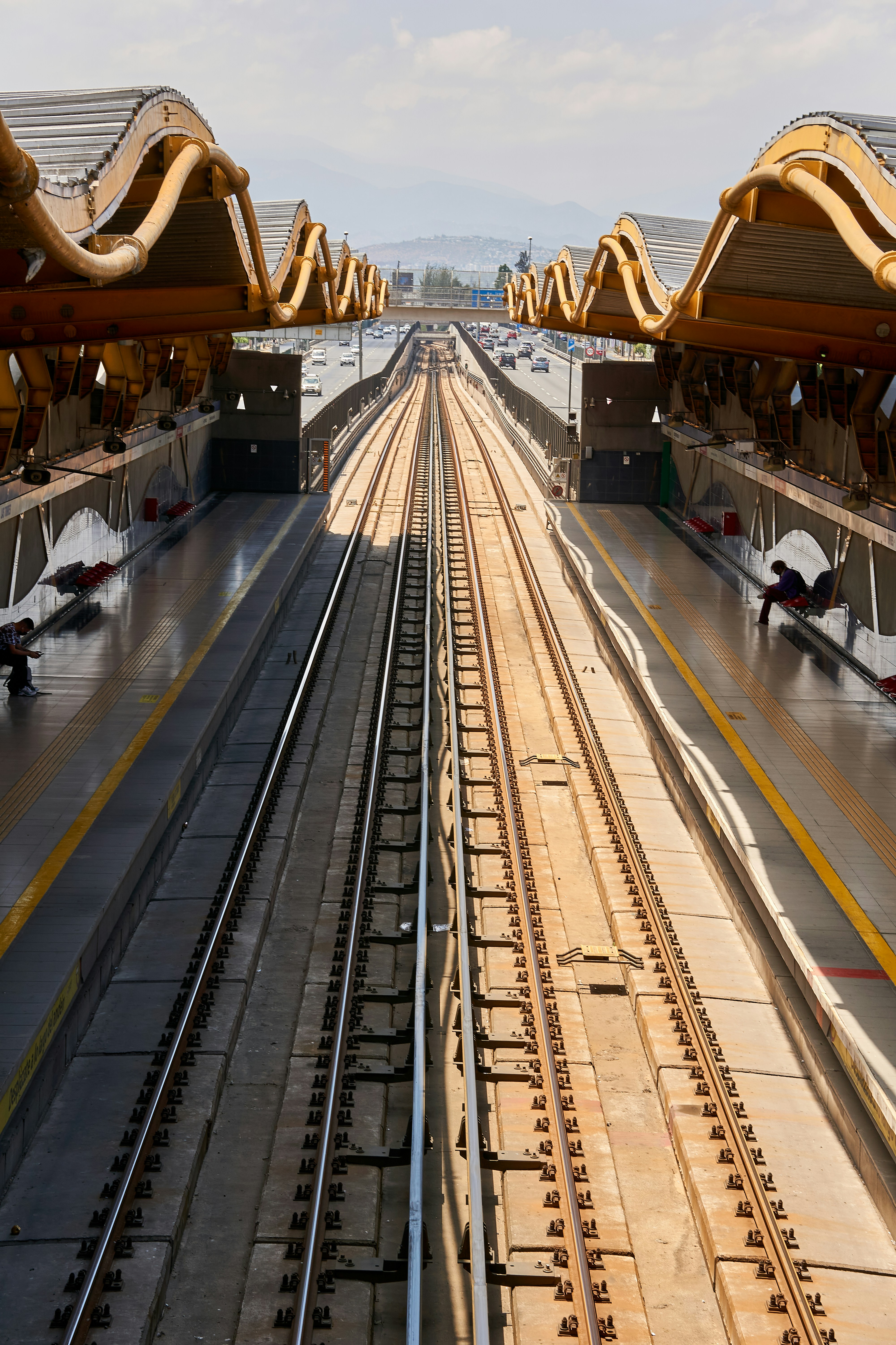 a view of a train station from above