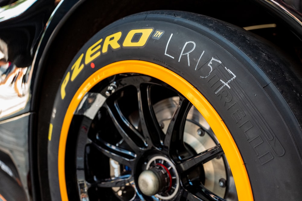 a close up of a tire on a car