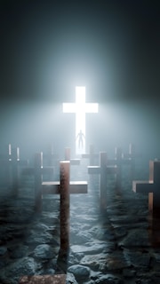 a cross in the middle of a body of water