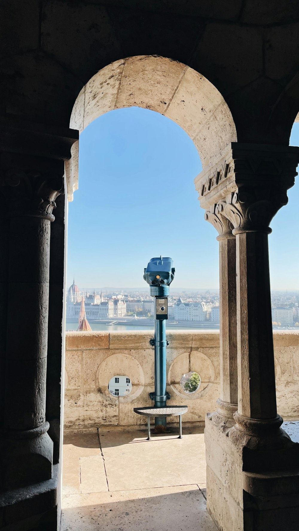 a view of a city through an archway