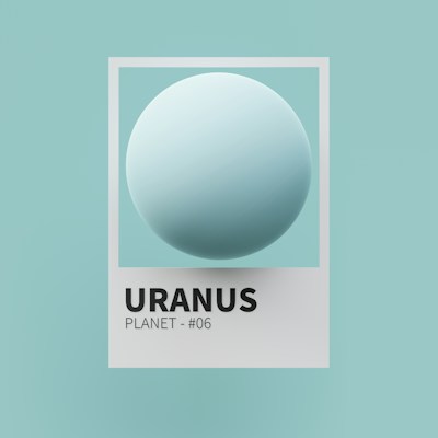 Uranus tilted on its axis with a smooth cyan surface