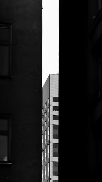 a black and white photo of a tall building