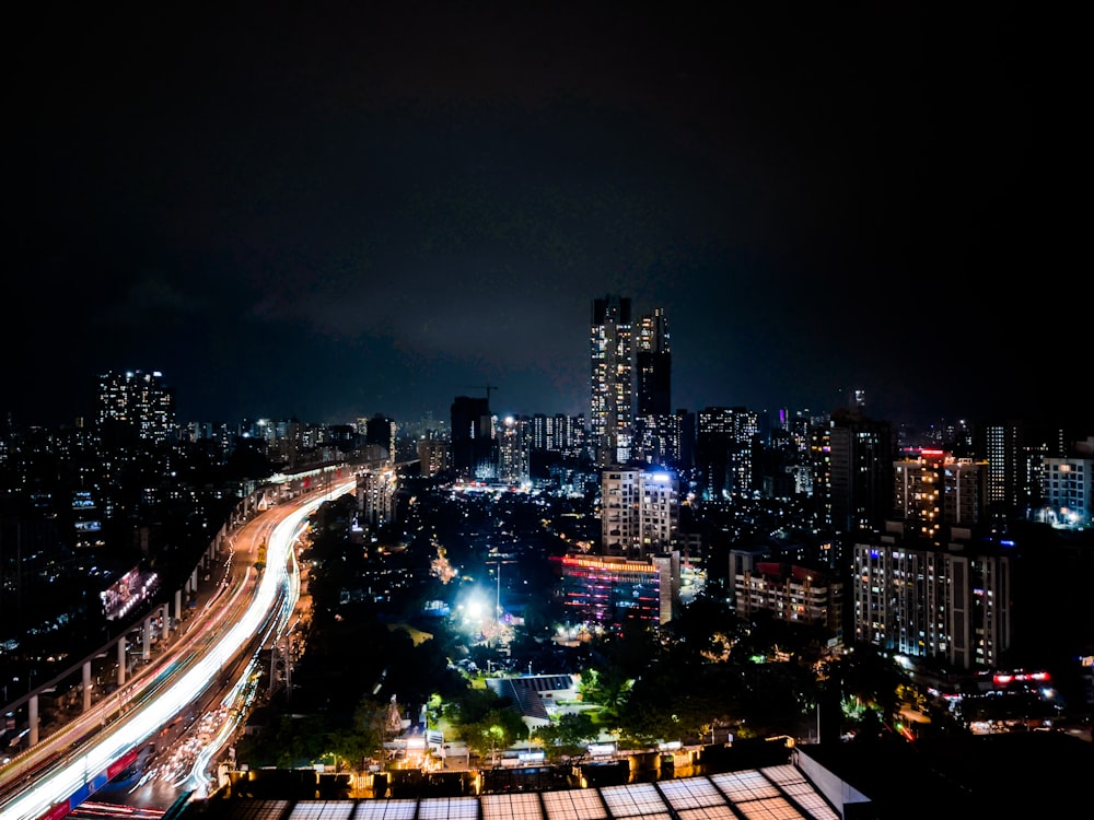 a view of a city at night from a high point of view