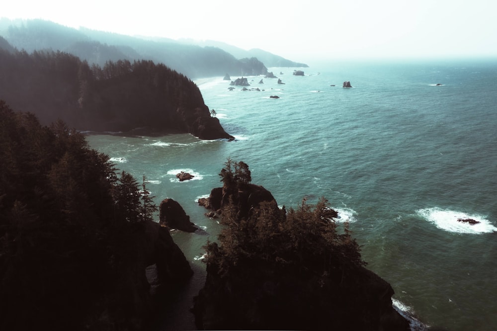 a view of the ocean from a cliff