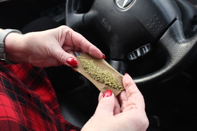 a woman holding a piece of marijuana in her hand