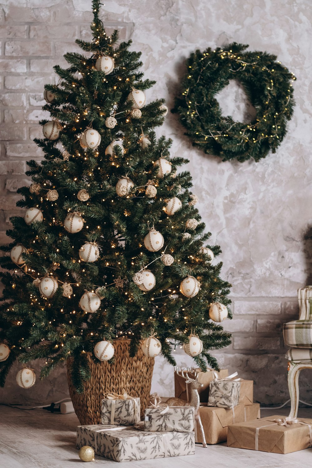 a decorated christmas tree in a living room