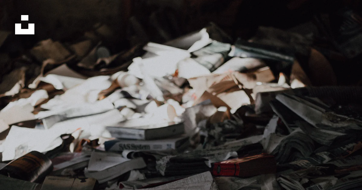 A pile of papers sitting on top of a floor photo – Free Filth Image on ...