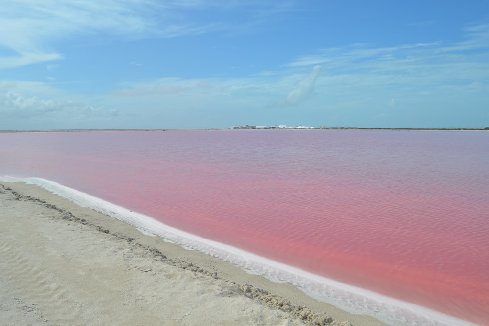 a body of water that is pink in color