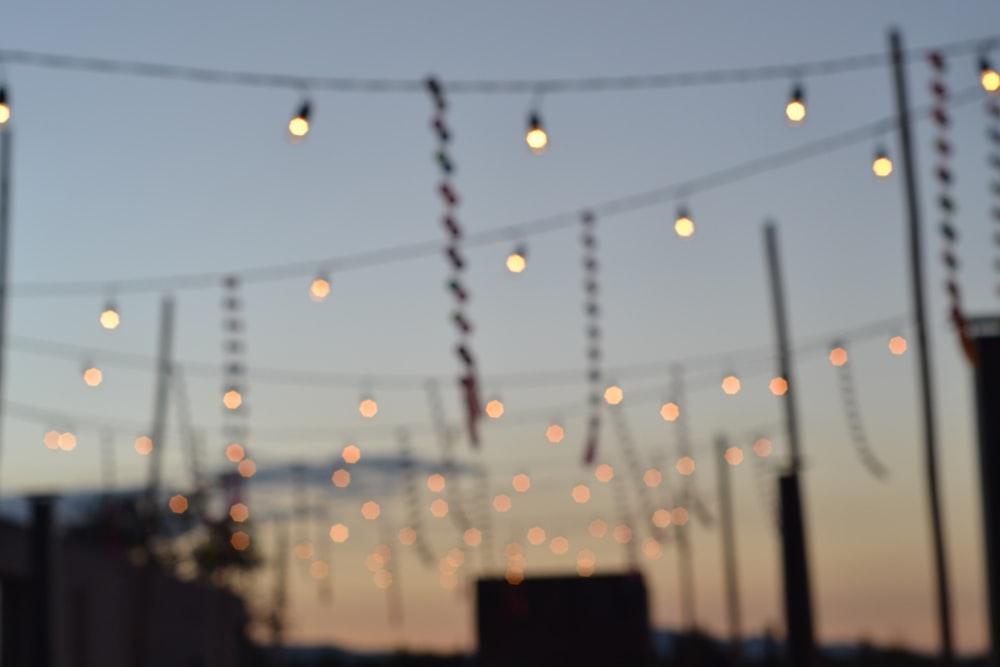 a string of lights hanging from a building