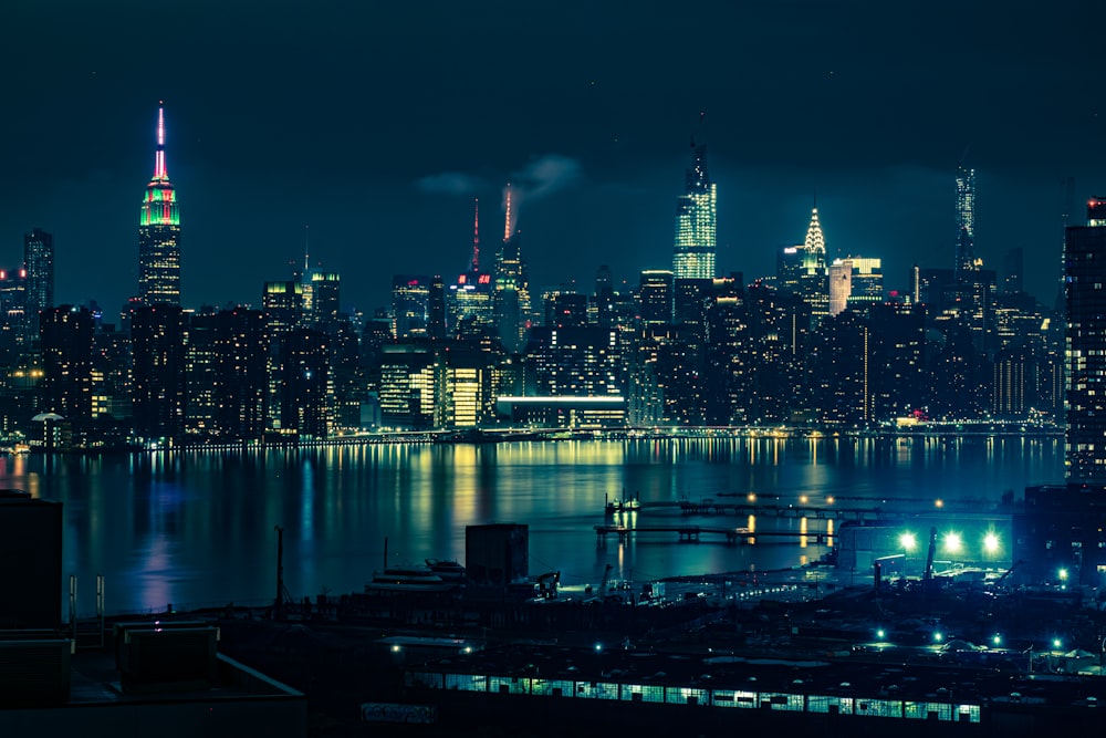 a view of a city at night from across the water