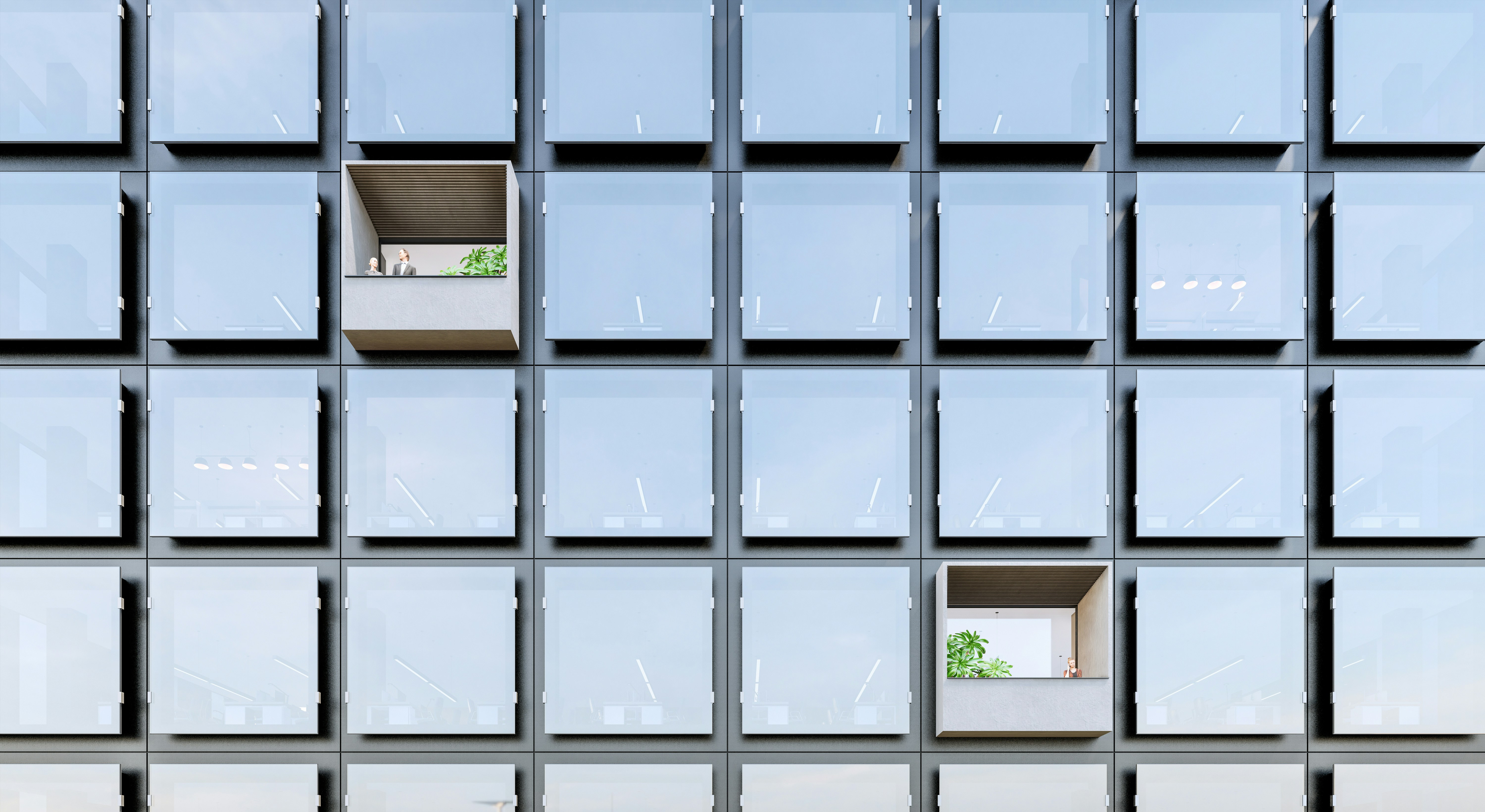 a tall building with lots of windows on each side