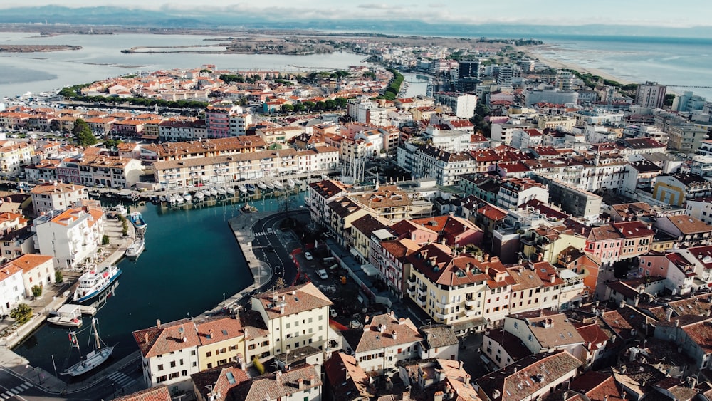 an aerial view of a city with lots of buildings