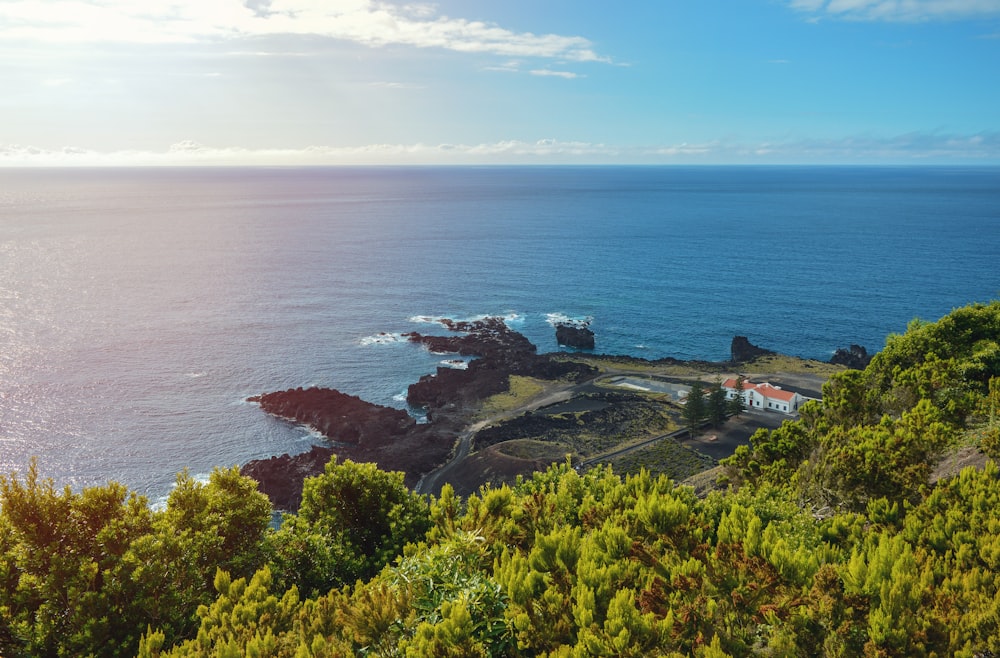 a scenic view of the ocean from a hill