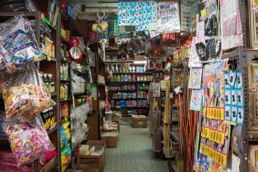 Shelves packed with goods in a Malaysian kedai runcit