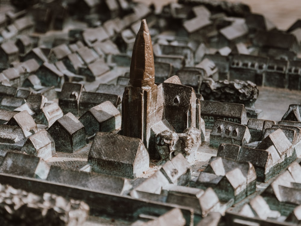 a model of a city with a tall tower
