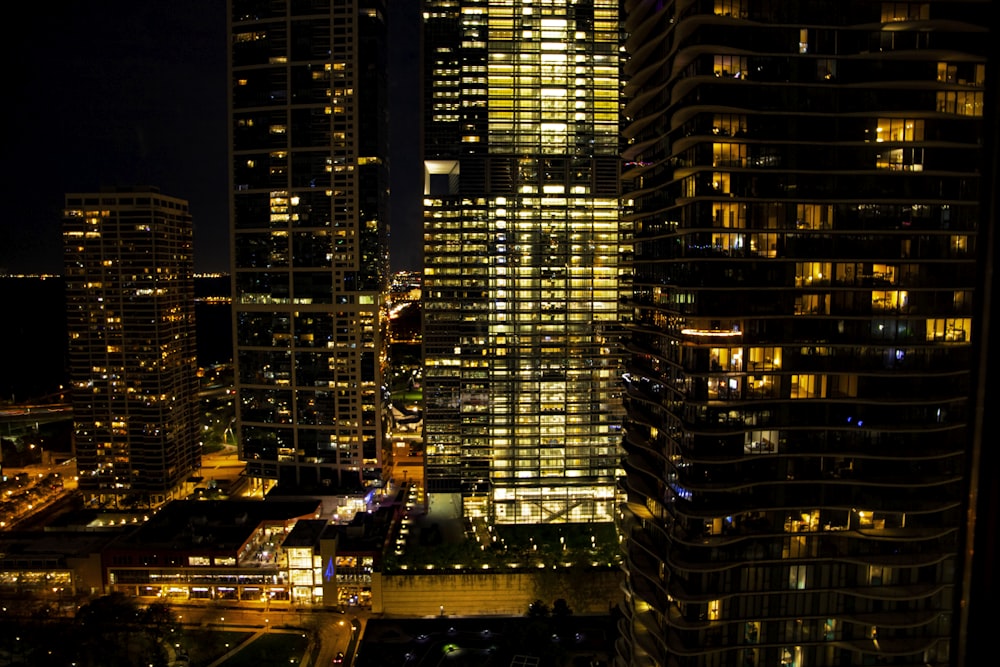 a view of a city at night from a high rise building