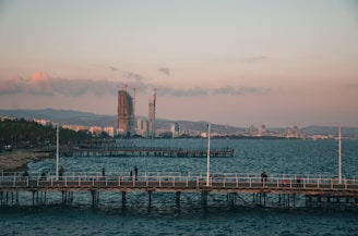 a pier in the middle of a large body of water