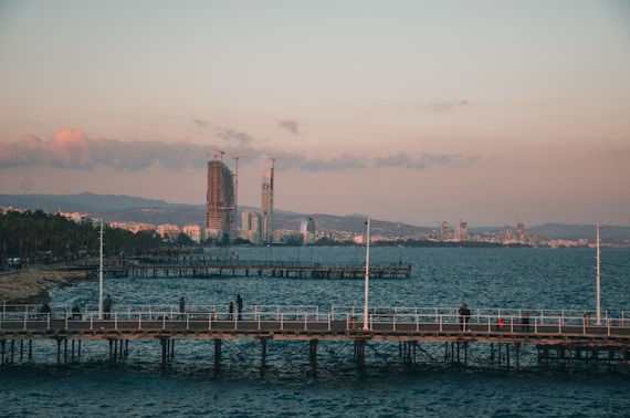 a pier in the middle of a large body of water