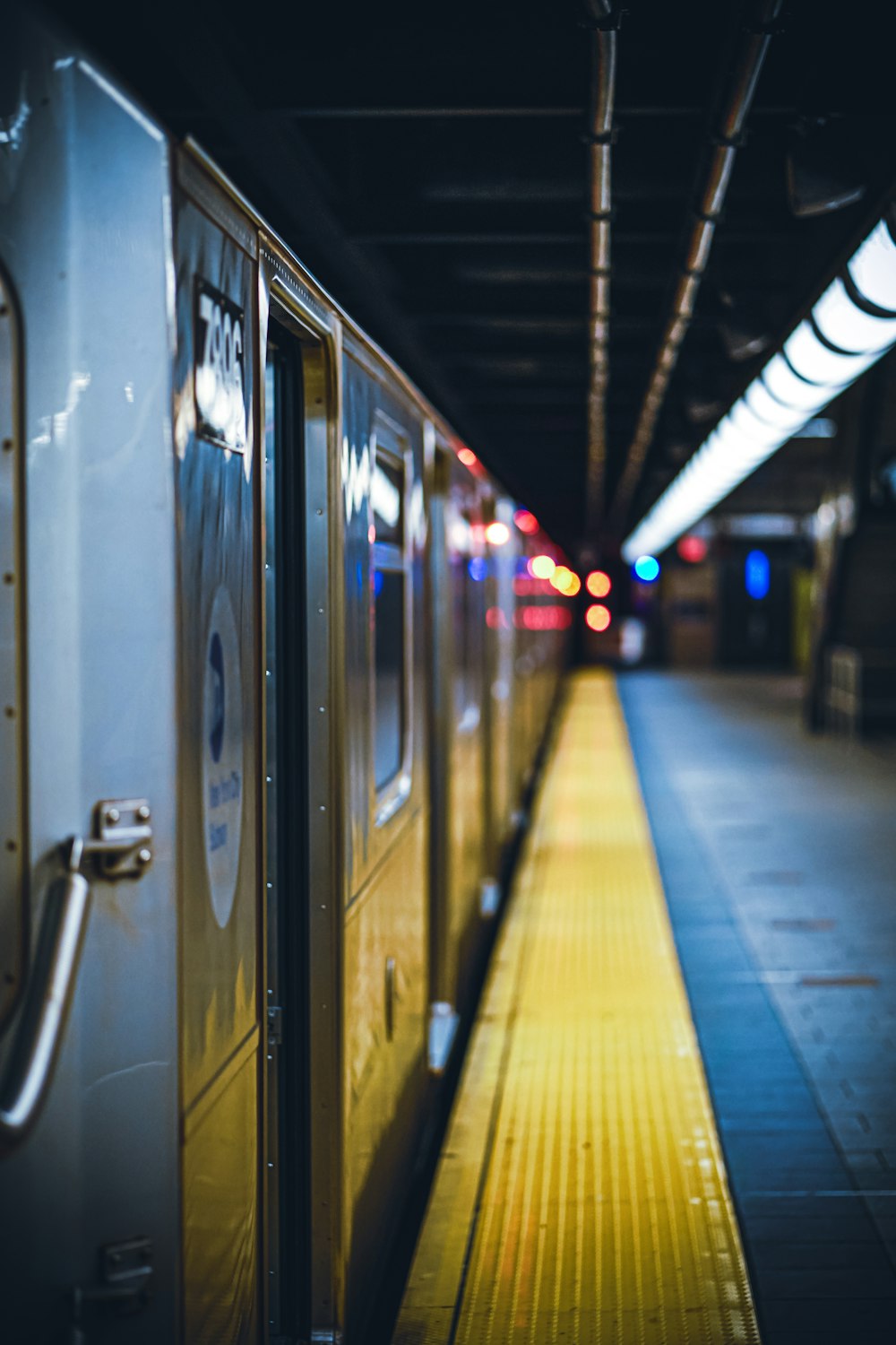 a train is parked at a train station