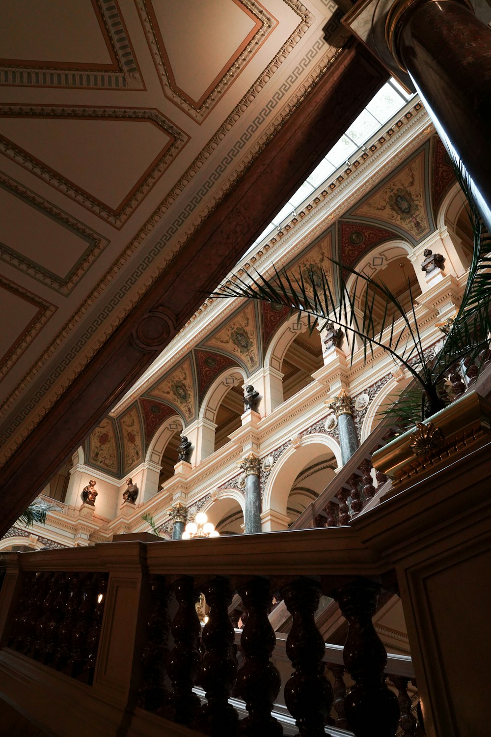 a view of a building from the bottom of the stairs